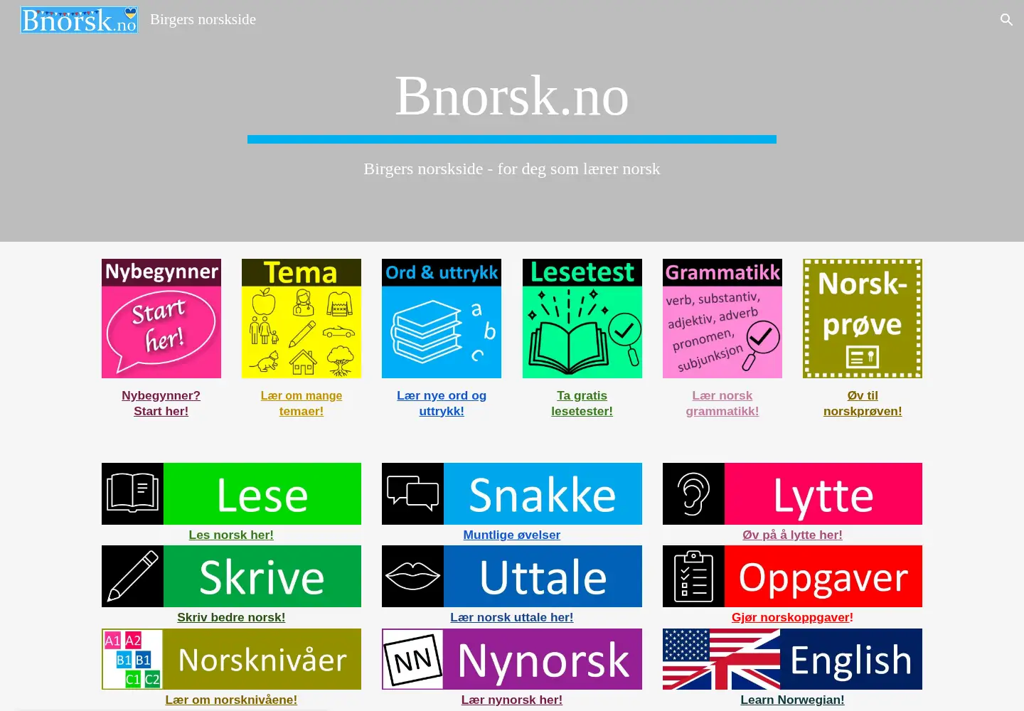 Captured homepage of bnorsk.no in the current scan