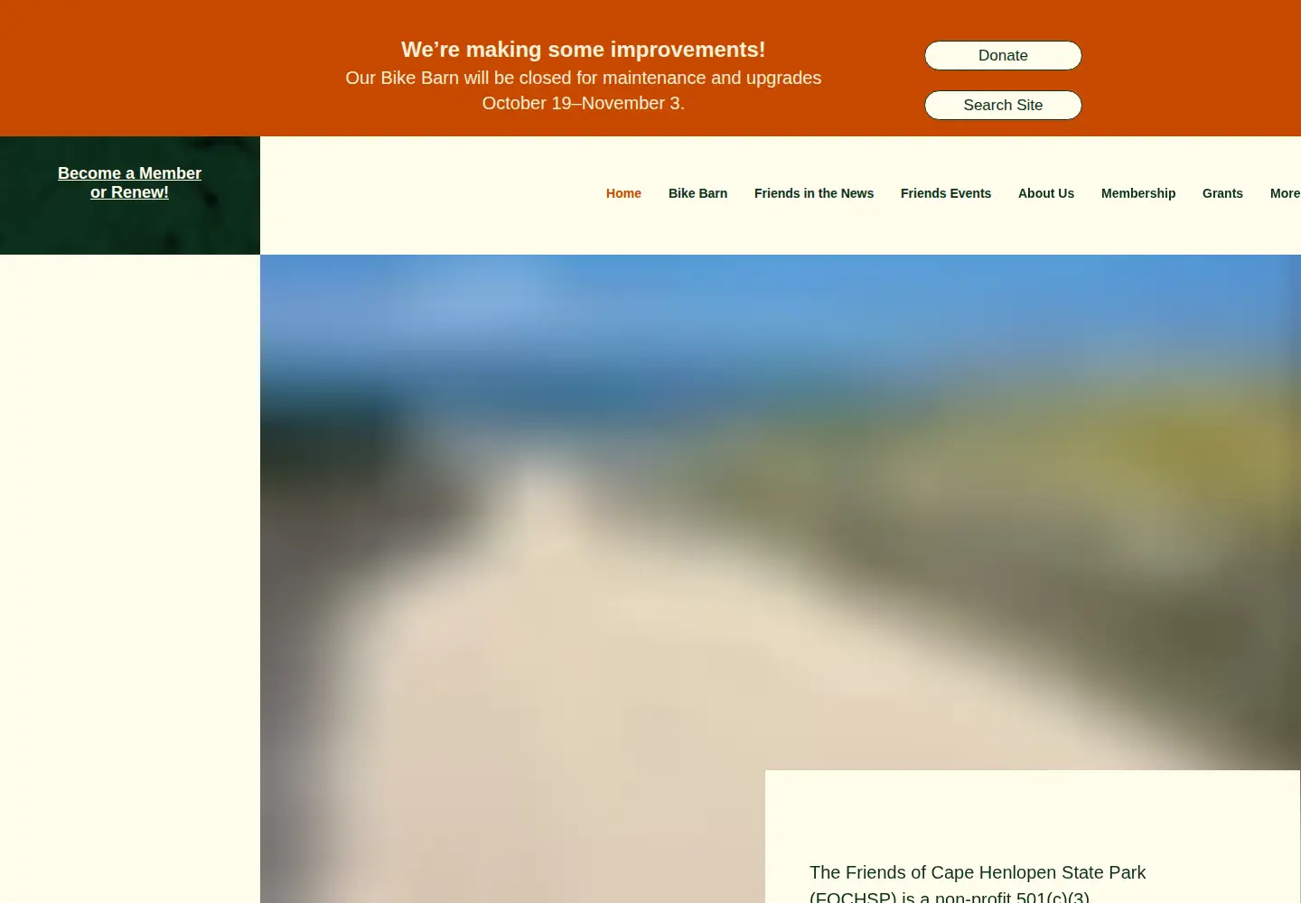 Screenshot of friendsofcapehenlopen.org