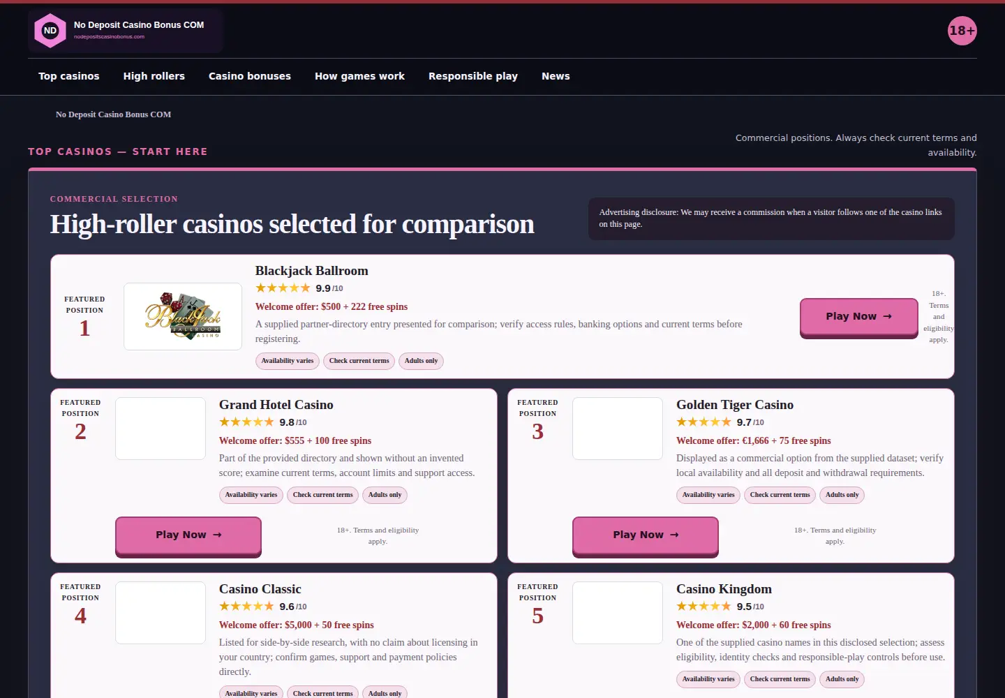 Screenshot of nodepositscasinobonus.com
