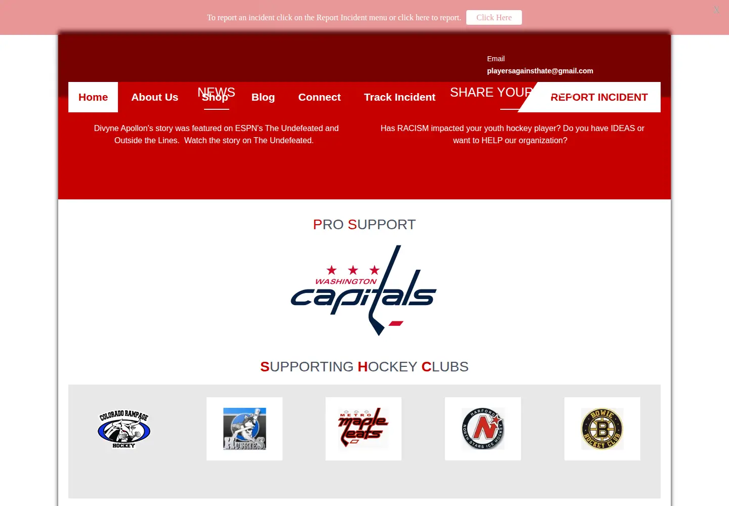 Screenshot of playersagainsthate.org