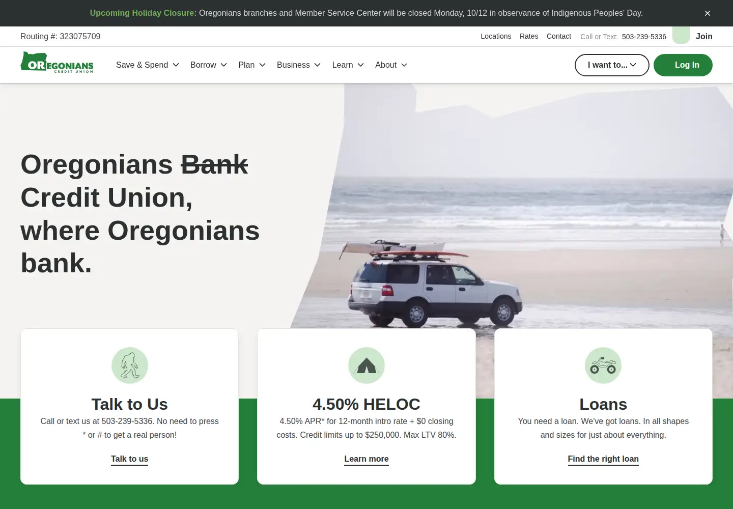 Captured homepage of oregonianscu.com in the current scan