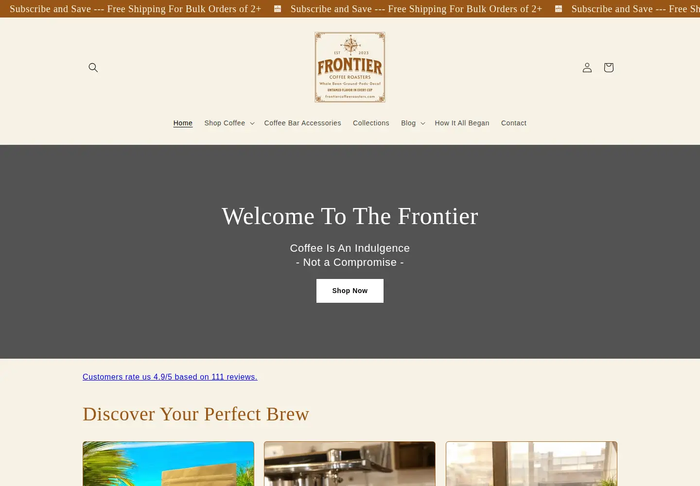 Screenshot of frontiercoffeeroasters.com