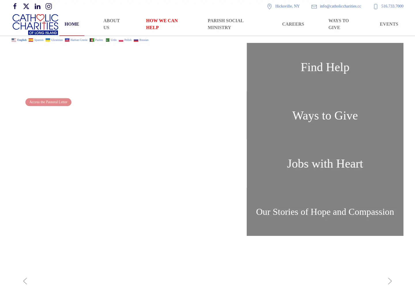 Captured homepage of catholiccharities.cc in the current scan