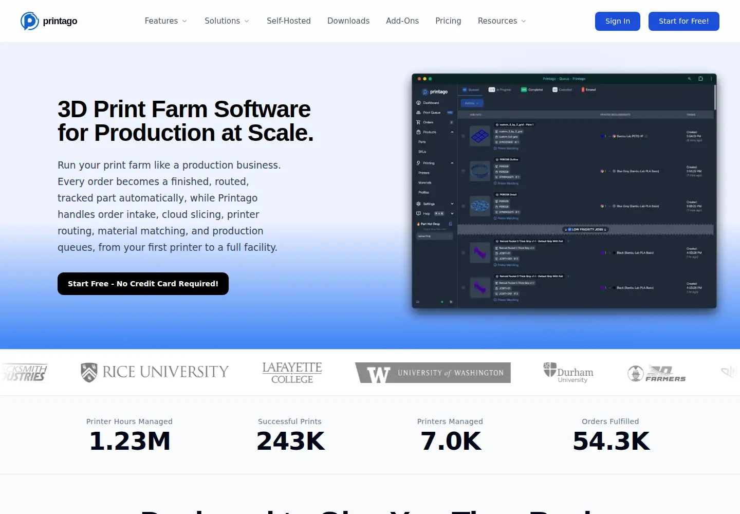 Captured homepage of printago.io in the current scan