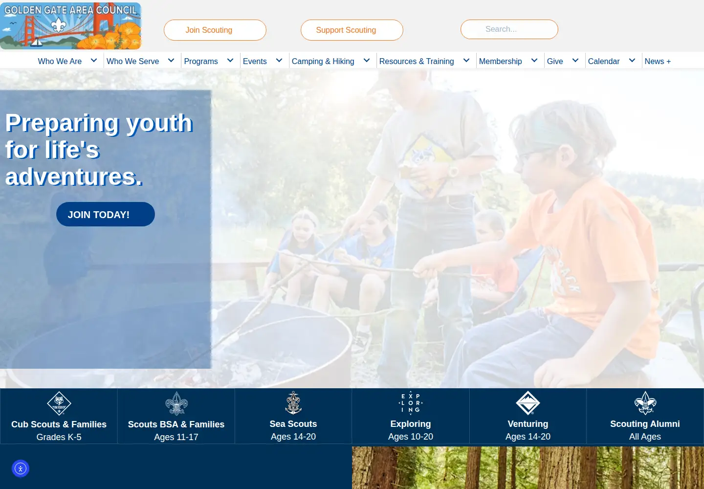 Captured homepage of goldengatescouting.org in the current scan