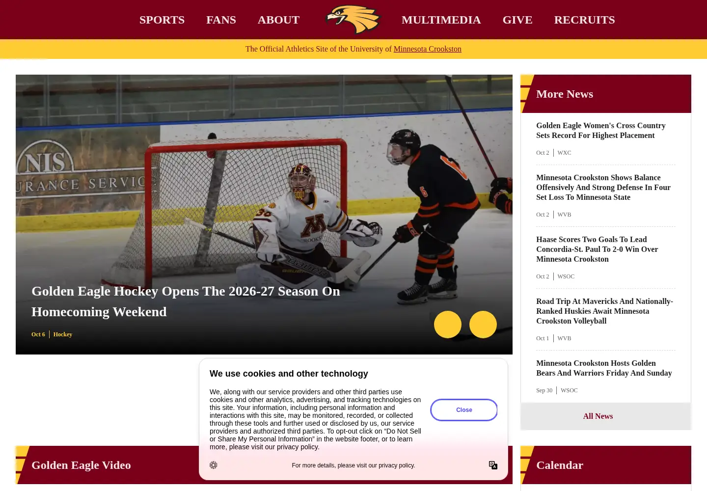 Screenshot of goldeneaglesports.com