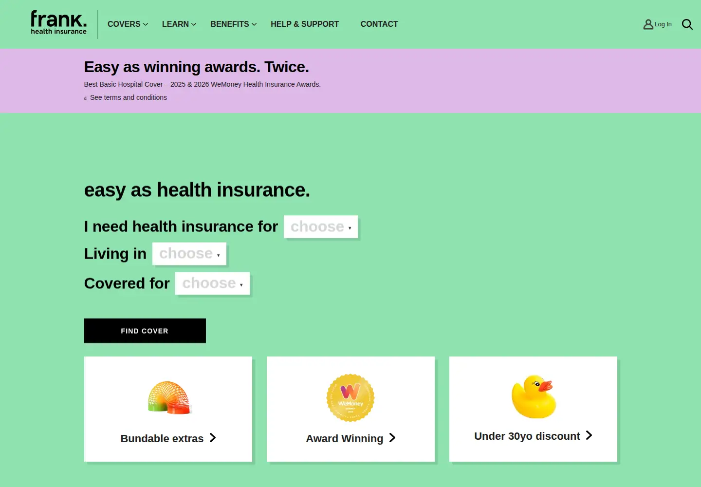 Screenshot of frankhealthinsurance.com.au
