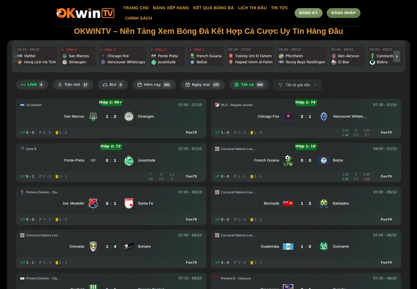Screenshot of okwintv.football