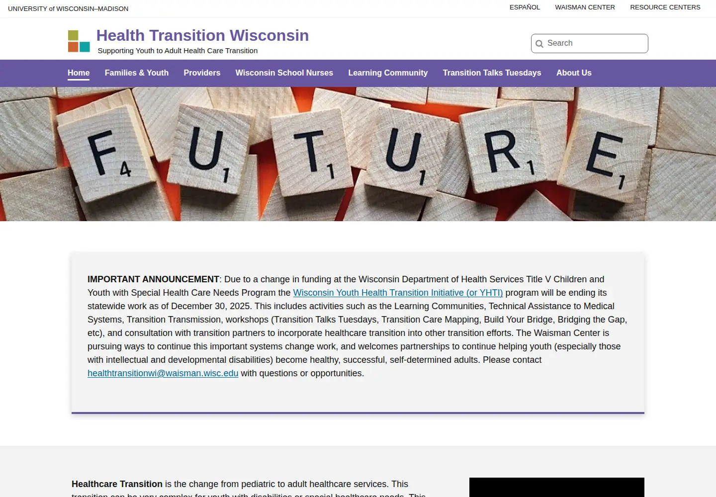 Screenshot of healthtransitionwi.org