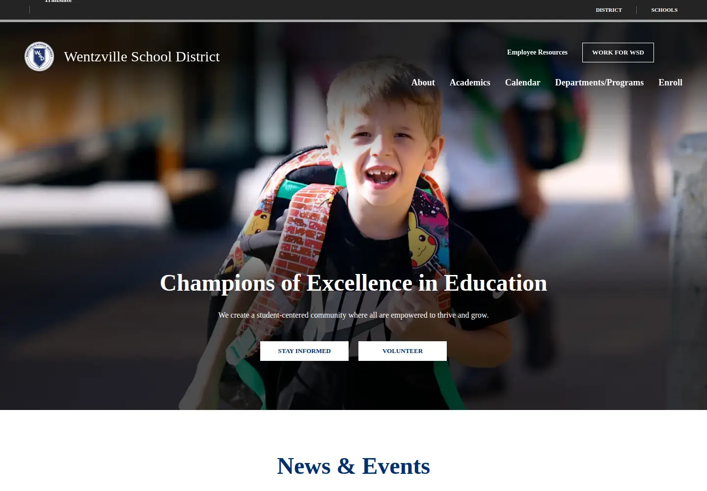 Captured homepage of wentzville.k12.mo.us in the current scan