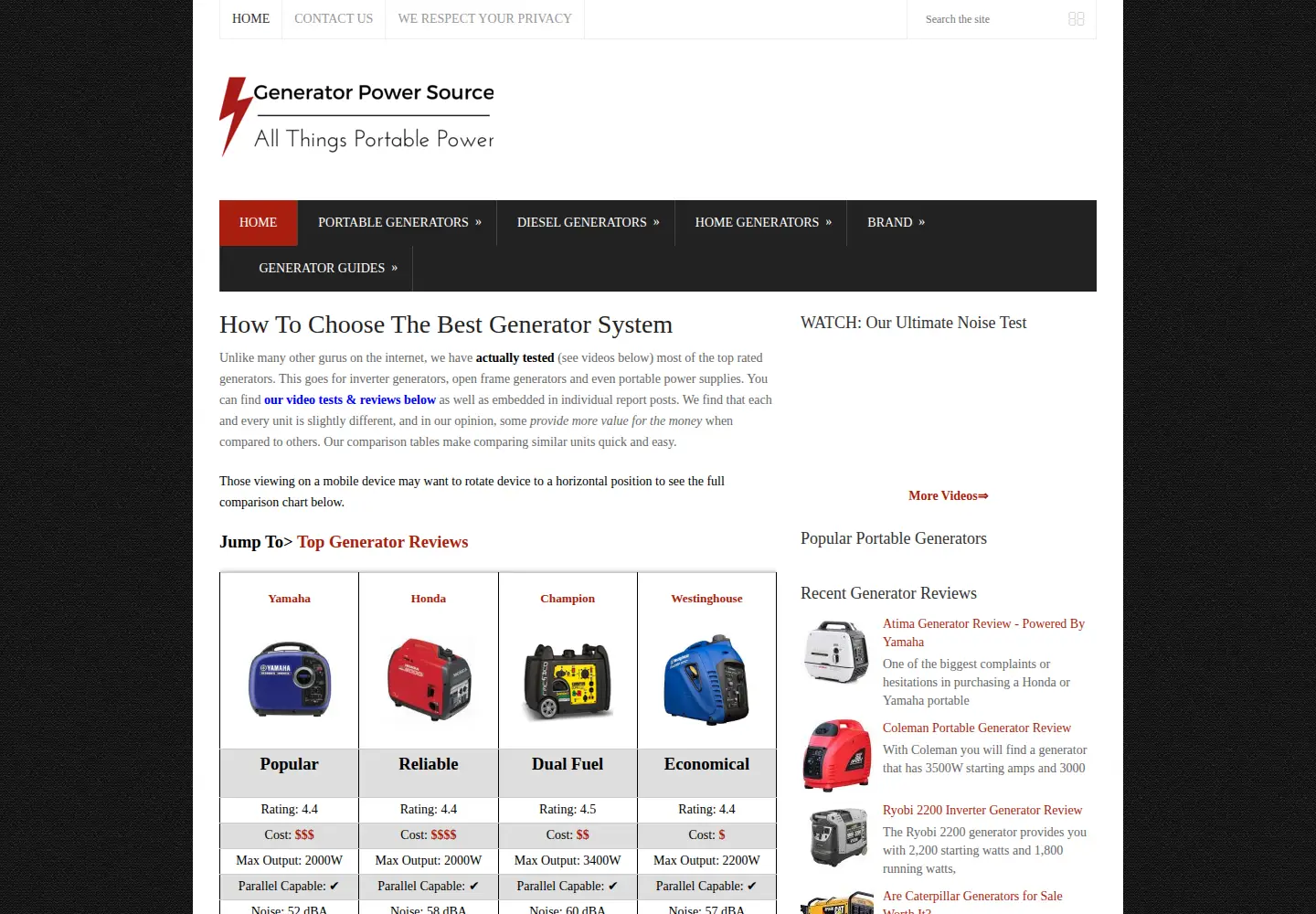 Screenshot of generatorpowersource.com