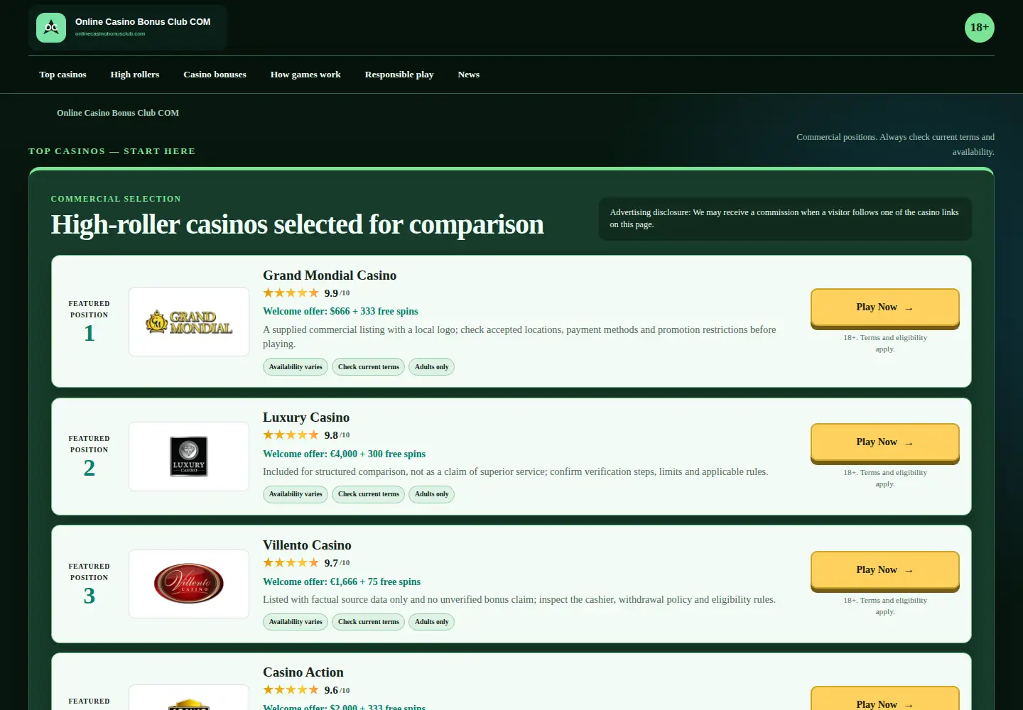 Screenshot of onlinecasinobonusclub.com