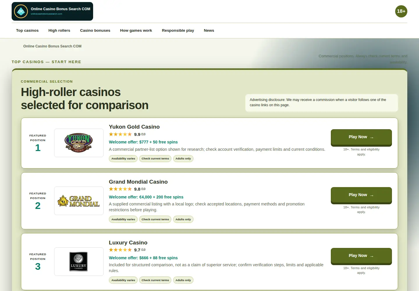 Screenshot of onlinecasinobonussearch.com