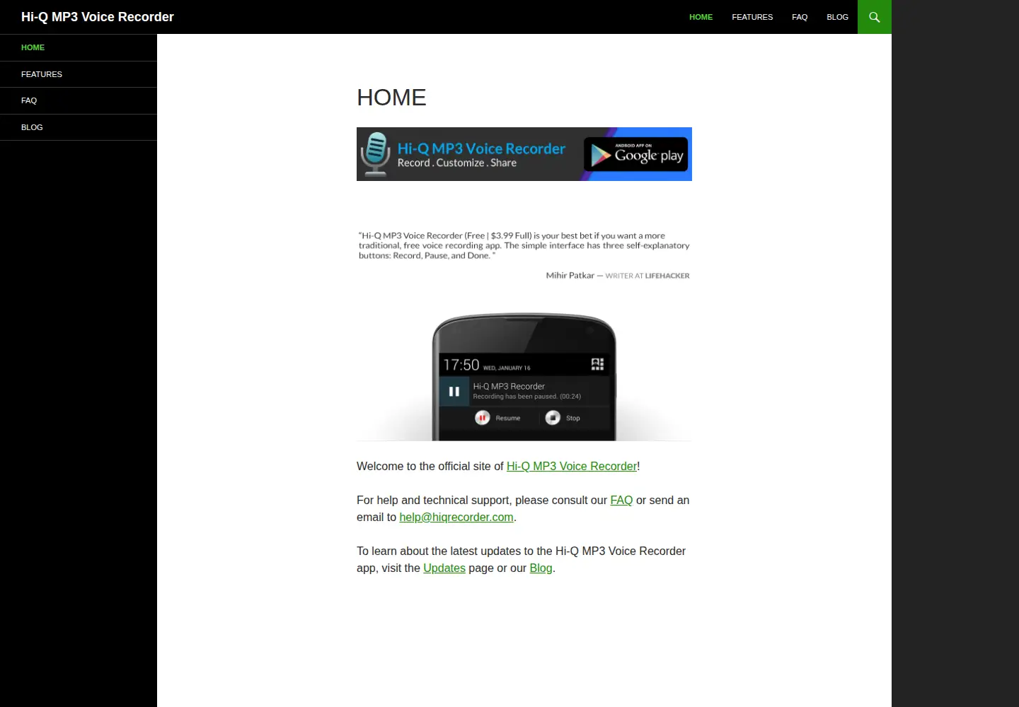 Screenshot of hiqrecorder.com