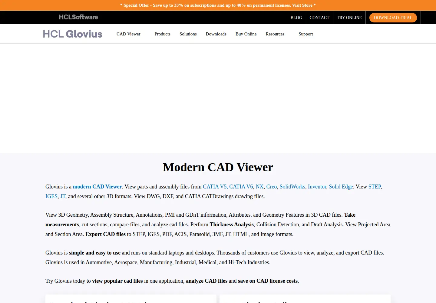 Captured homepage of glovius.com in the current scan