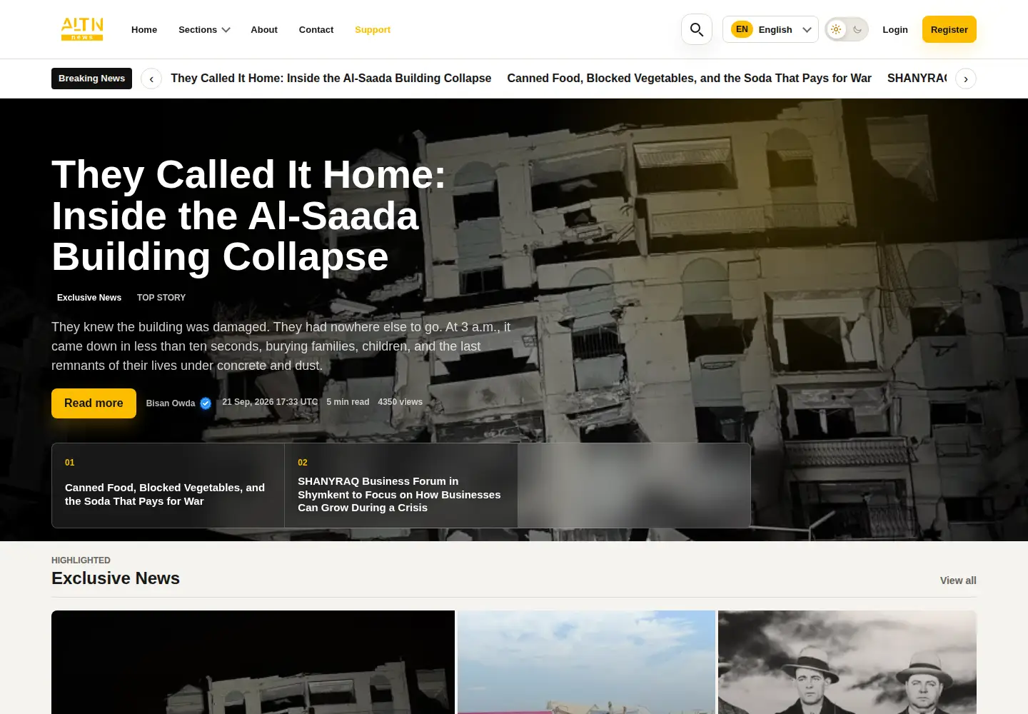 Captured homepage of altn.news in the current scan