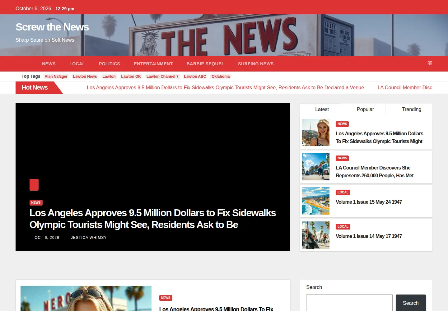 Captured homepage of screwthenews.com in the current scan