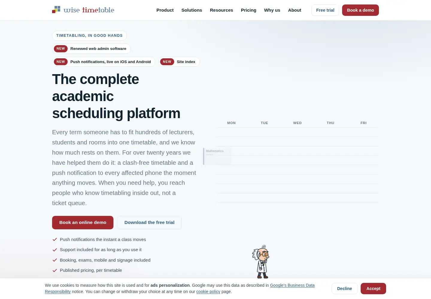 Captured homepage of wisetimetable.com in the current scan