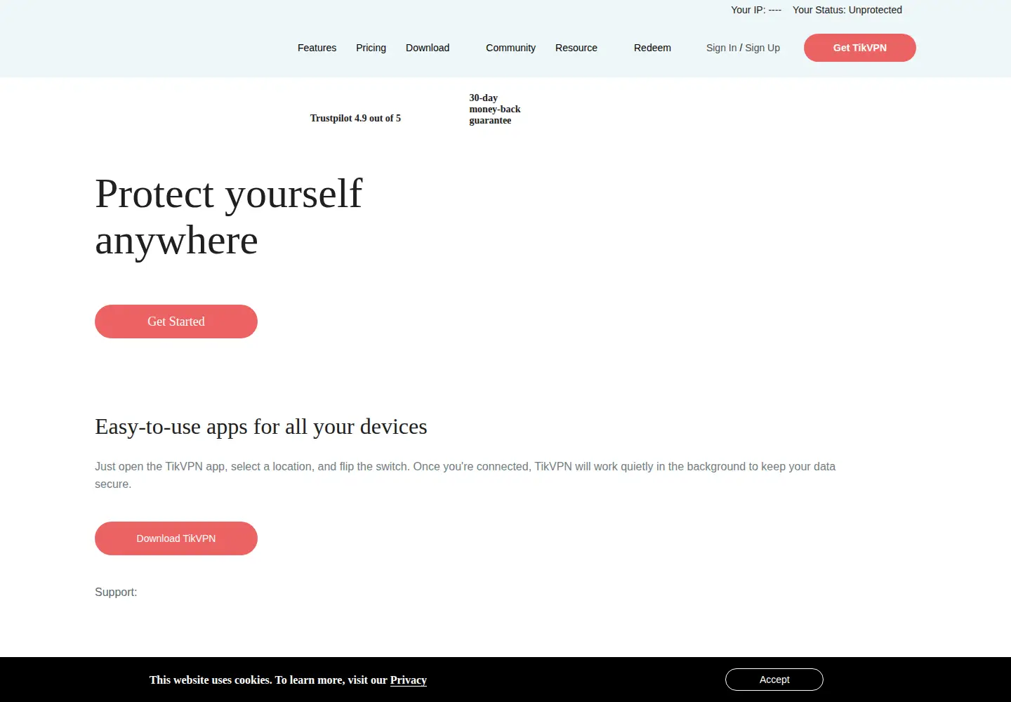 Screenshot of tikvpn.com