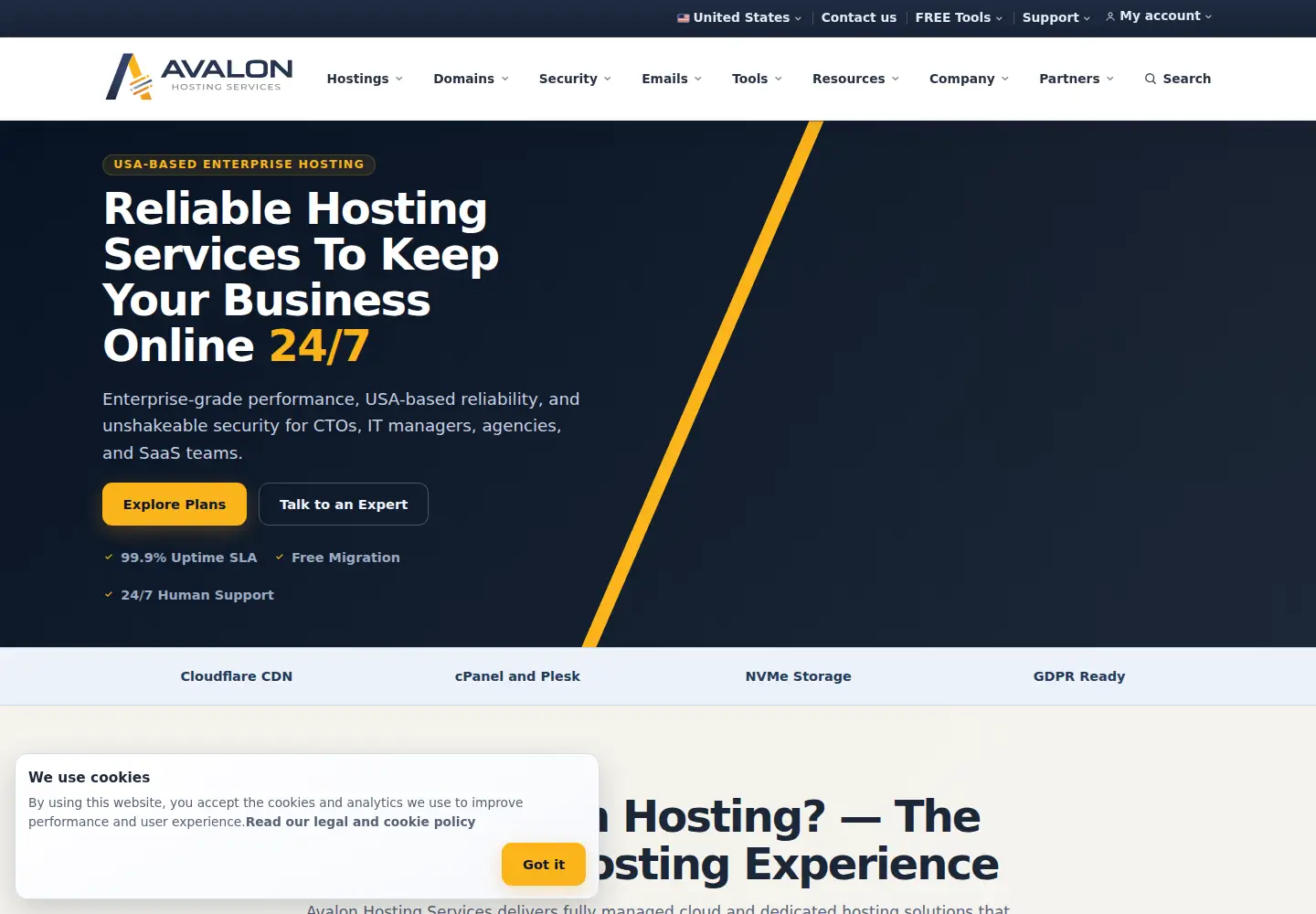 Captured homepage of avalonhosting.services in the current scan
