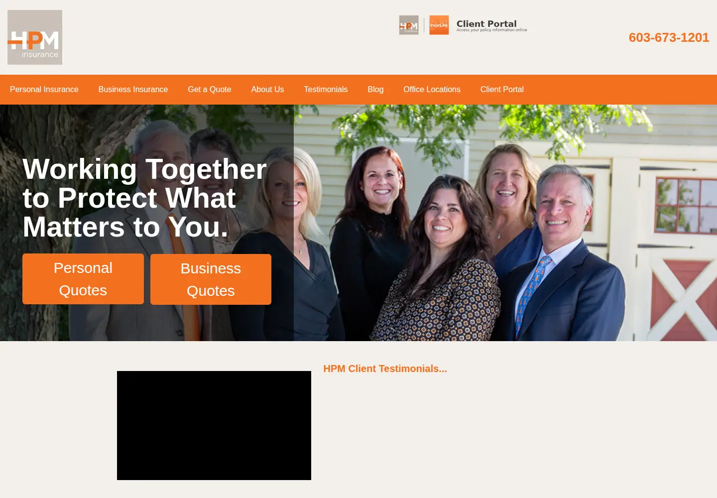 Captured homepage of hpminsurance.com in the current scan