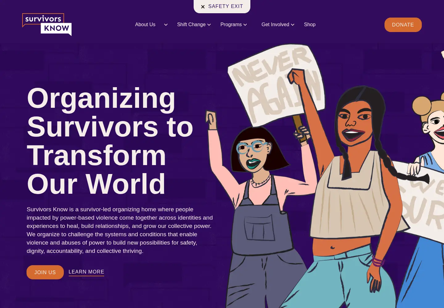 Captured homepage of survivorsknow.org in the current scan
