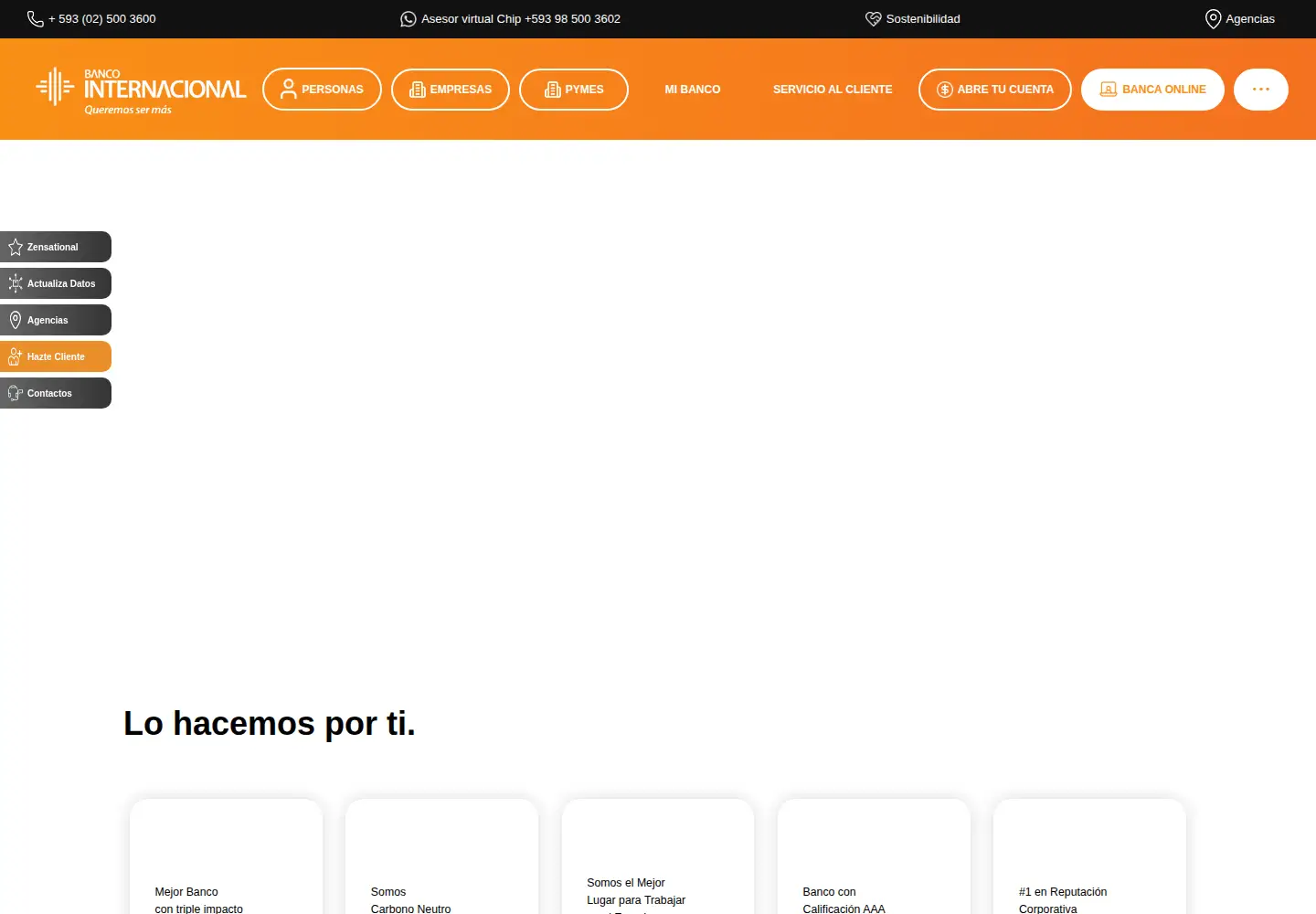 Screenshot of bancointernacional.com.ec