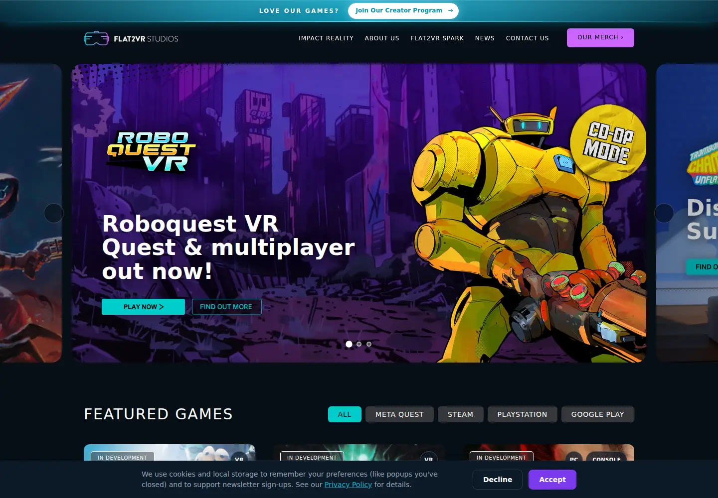 Screenshot of flat2vrstudios.com