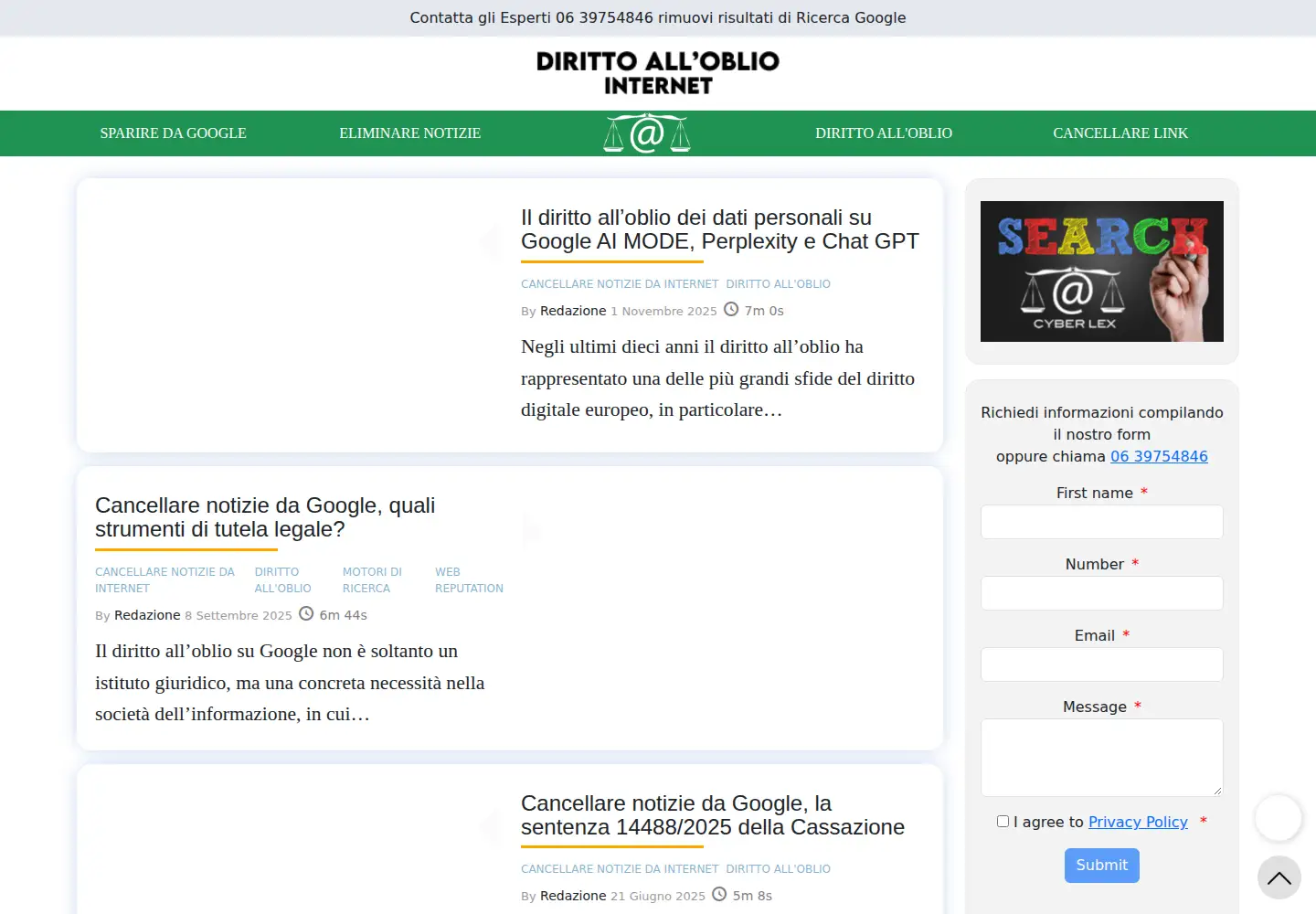 Captured homepage of dirittoallobliointernet.com in the current scan