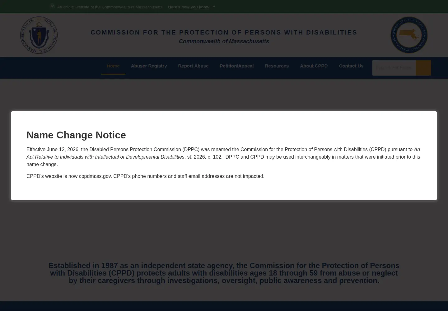 Screenshot of cppdmass.gov