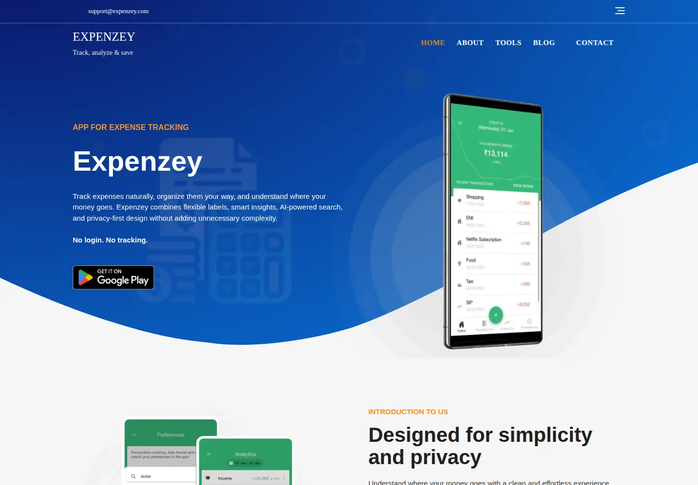 Screenshot of expenzey.com