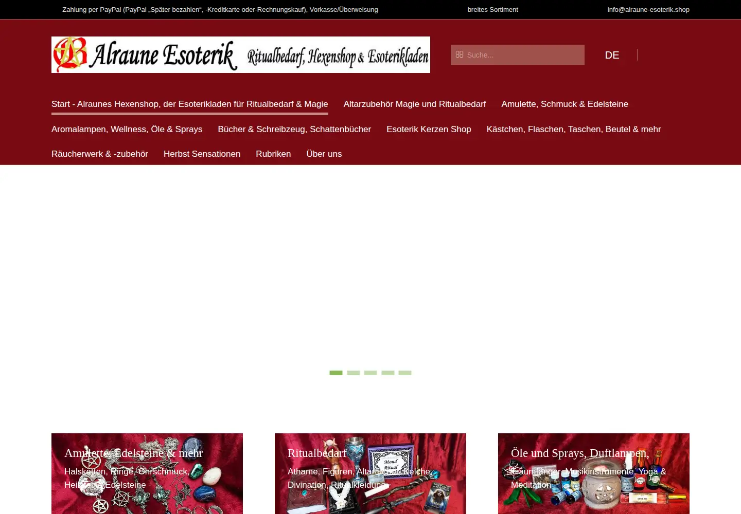 Captured homepage of alraune-esoterik.de in the current scan