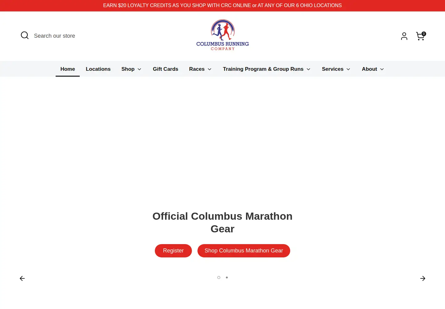 Captured homepage of columbusrunning.com in the current scan