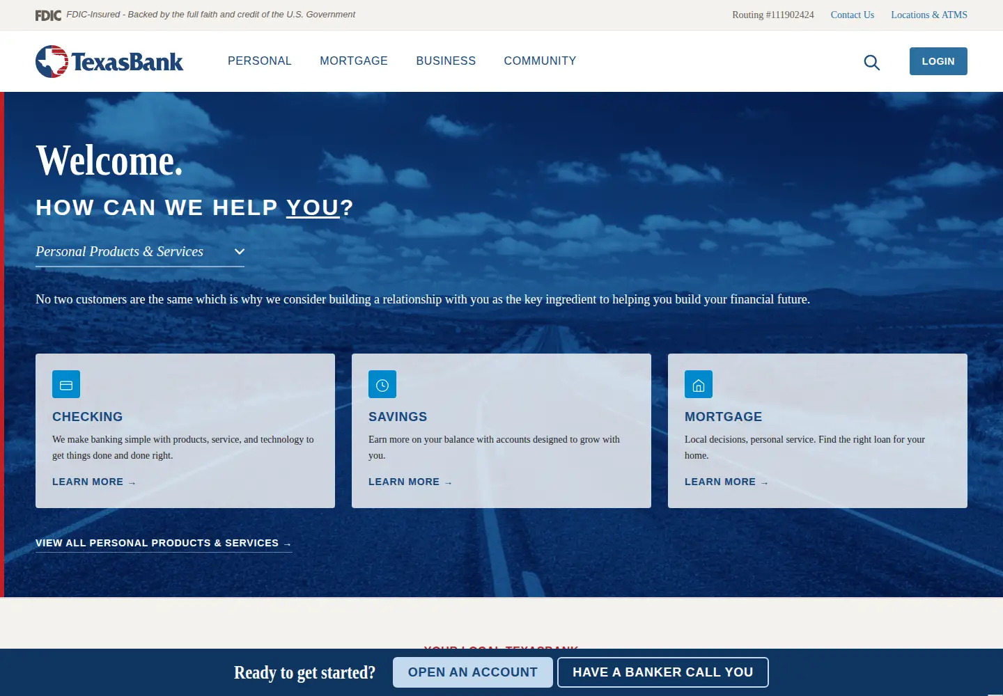 Captured homepage of texasbank.com in the current scan