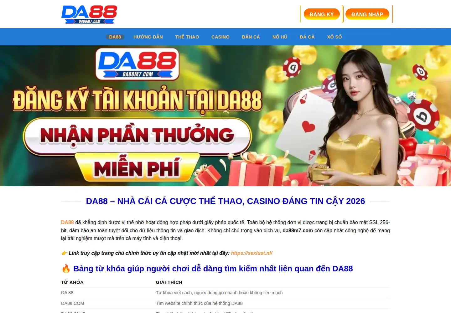 Captured homepage of da88m7.com in the current scan