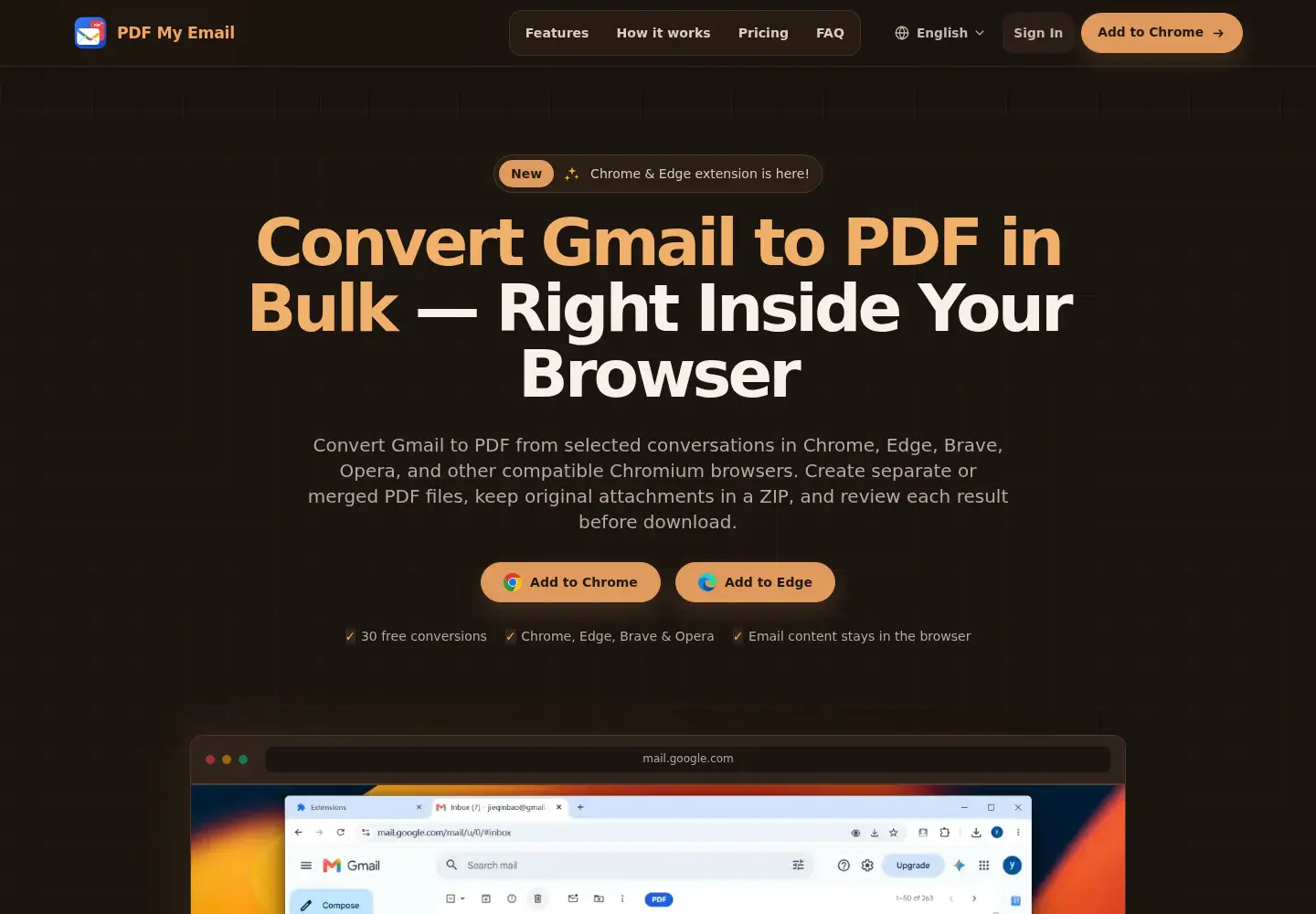 Screenshot of pdfmyemail.org