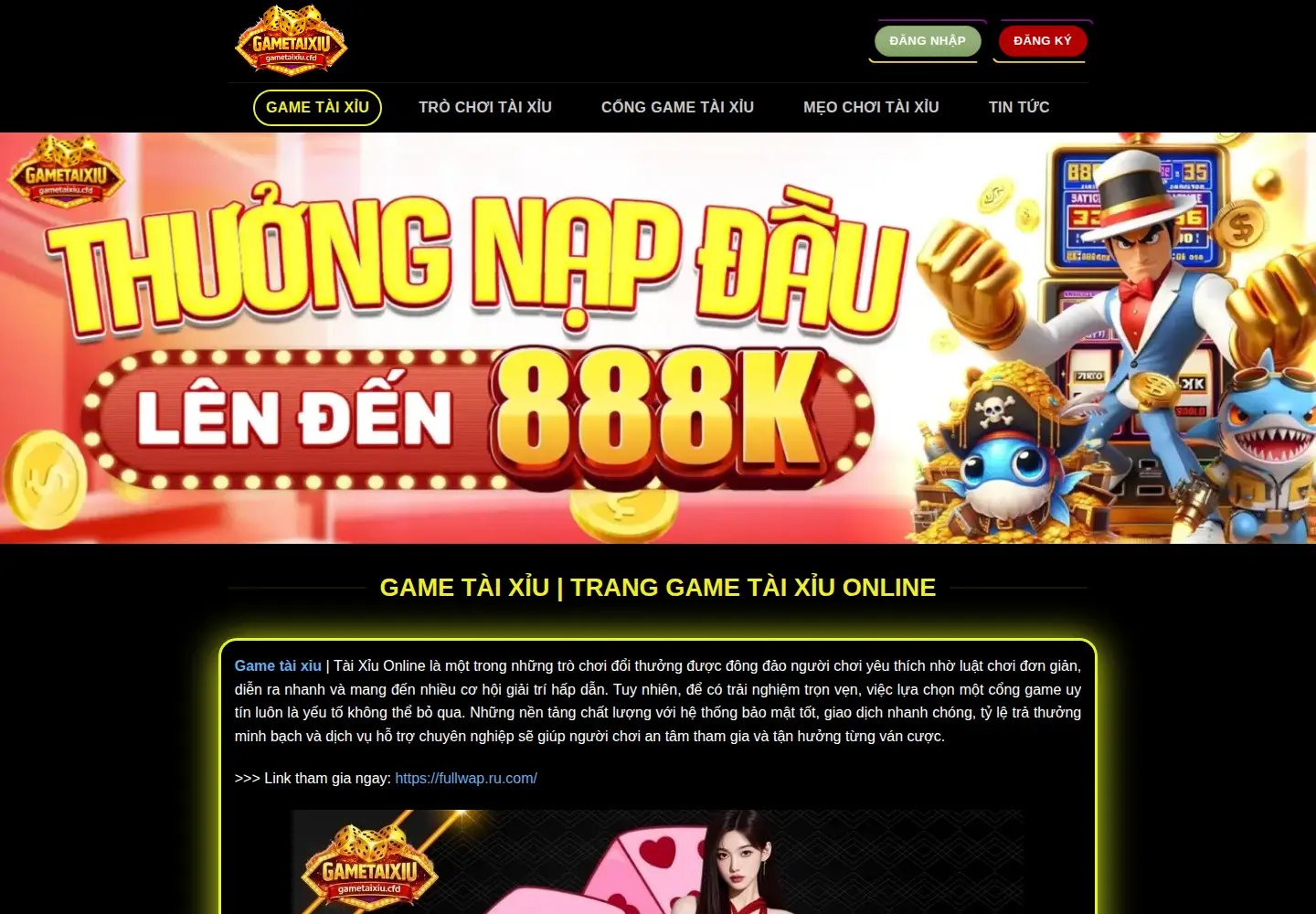 Captured homepage of gametaixiu.cfd in the current scan