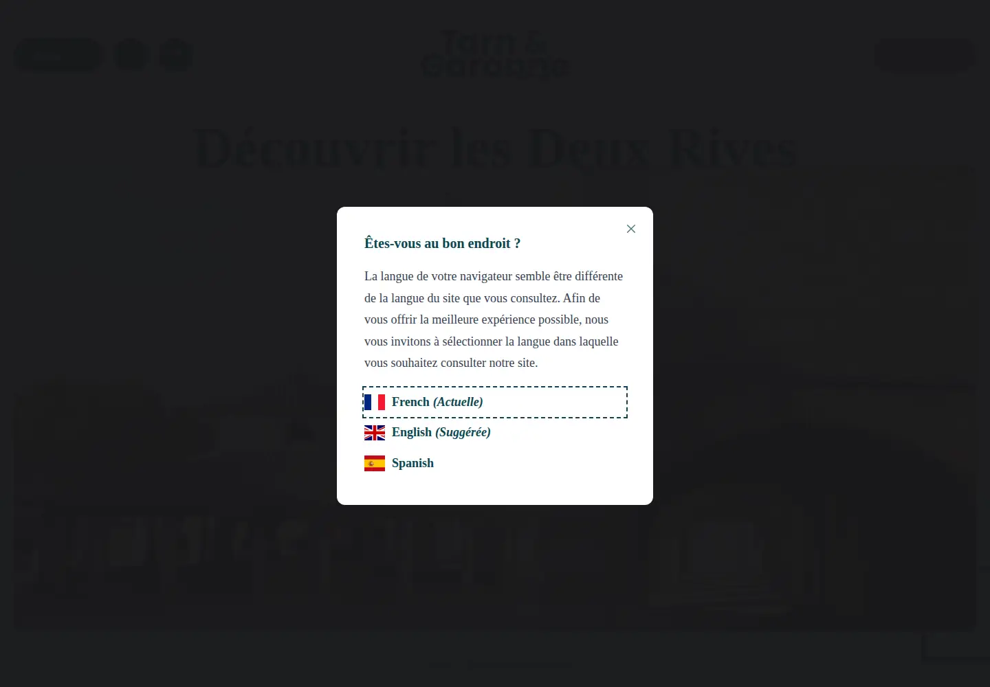 Captured homepage of officedetourismedesdeuxrives.fr in the current scan