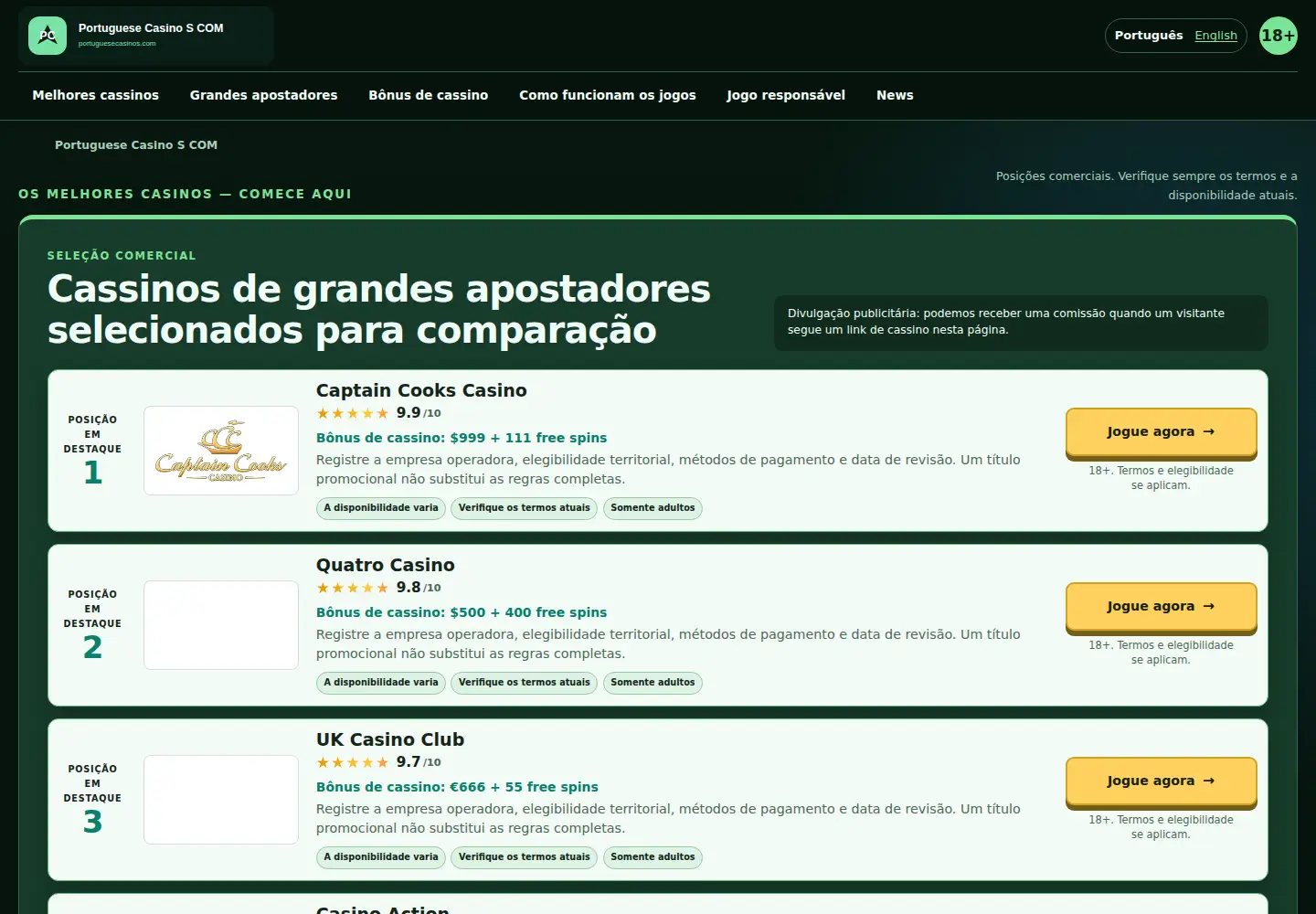 Screenshot of portuguesecasinos.com
