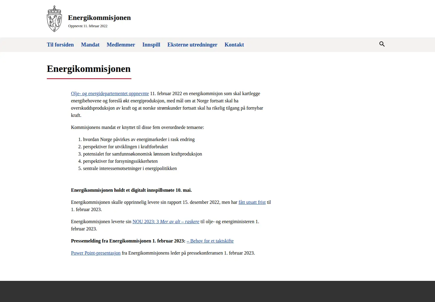 Captured homepage of energikommisjon.no in the current scan