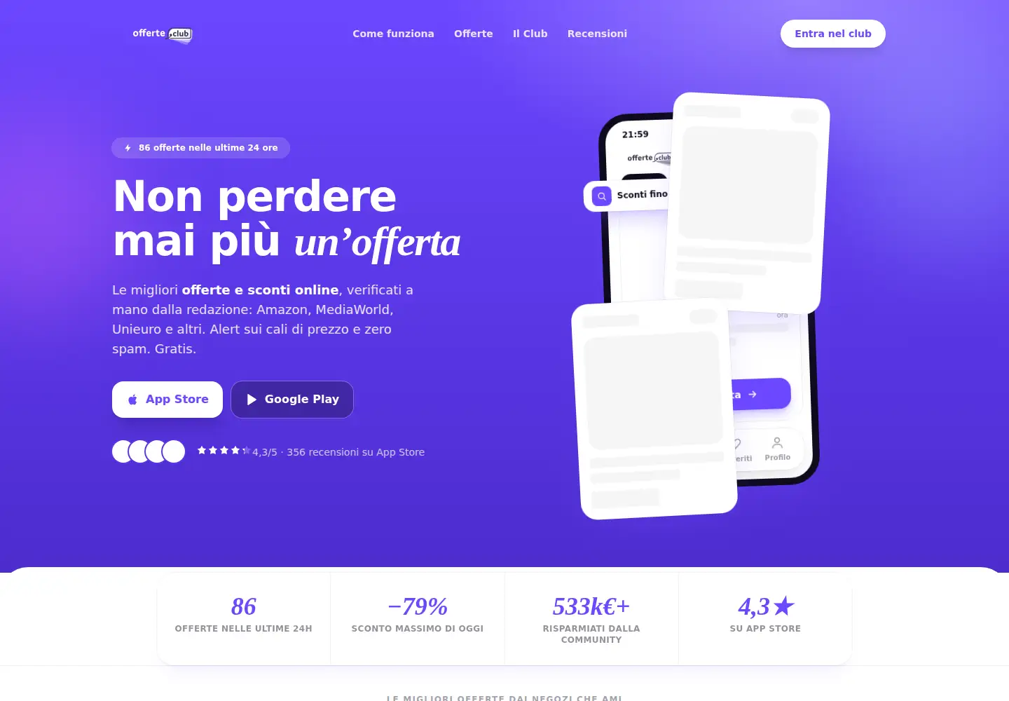 Captured homepage of offerte.club in the current scan