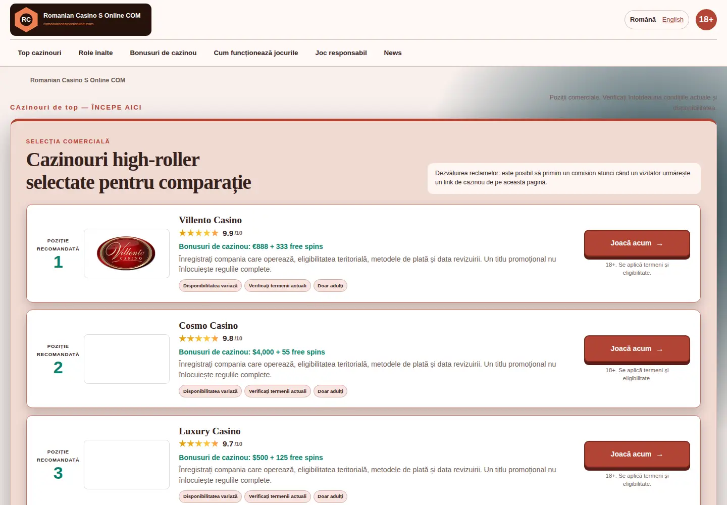 Screenshot of romaniancasinosonline.com