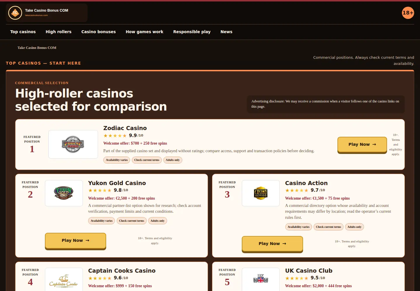 Screenshot of takecasinobonus.com