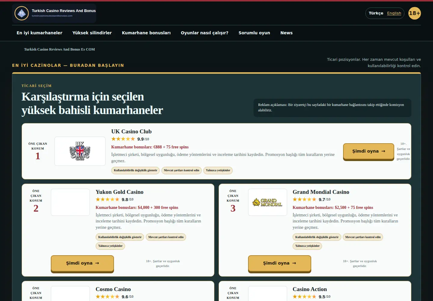 Screenshot of turkishcasinoreviewsandbonuses.com