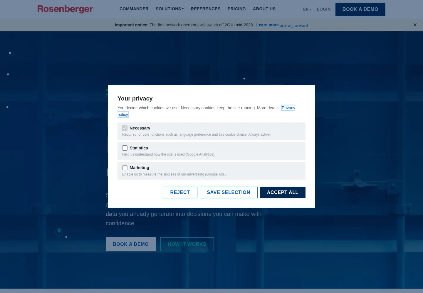 Captured homepage of rosenberger-telematics.com in the current scan