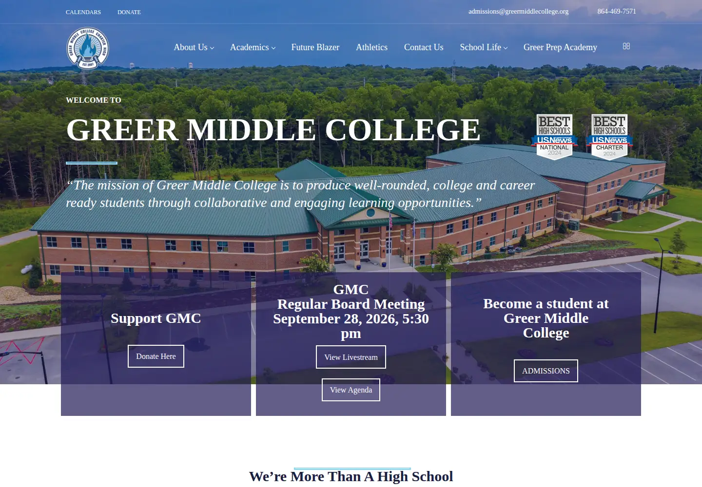 Captured homepage of greermiddlecollege.org in the current scan