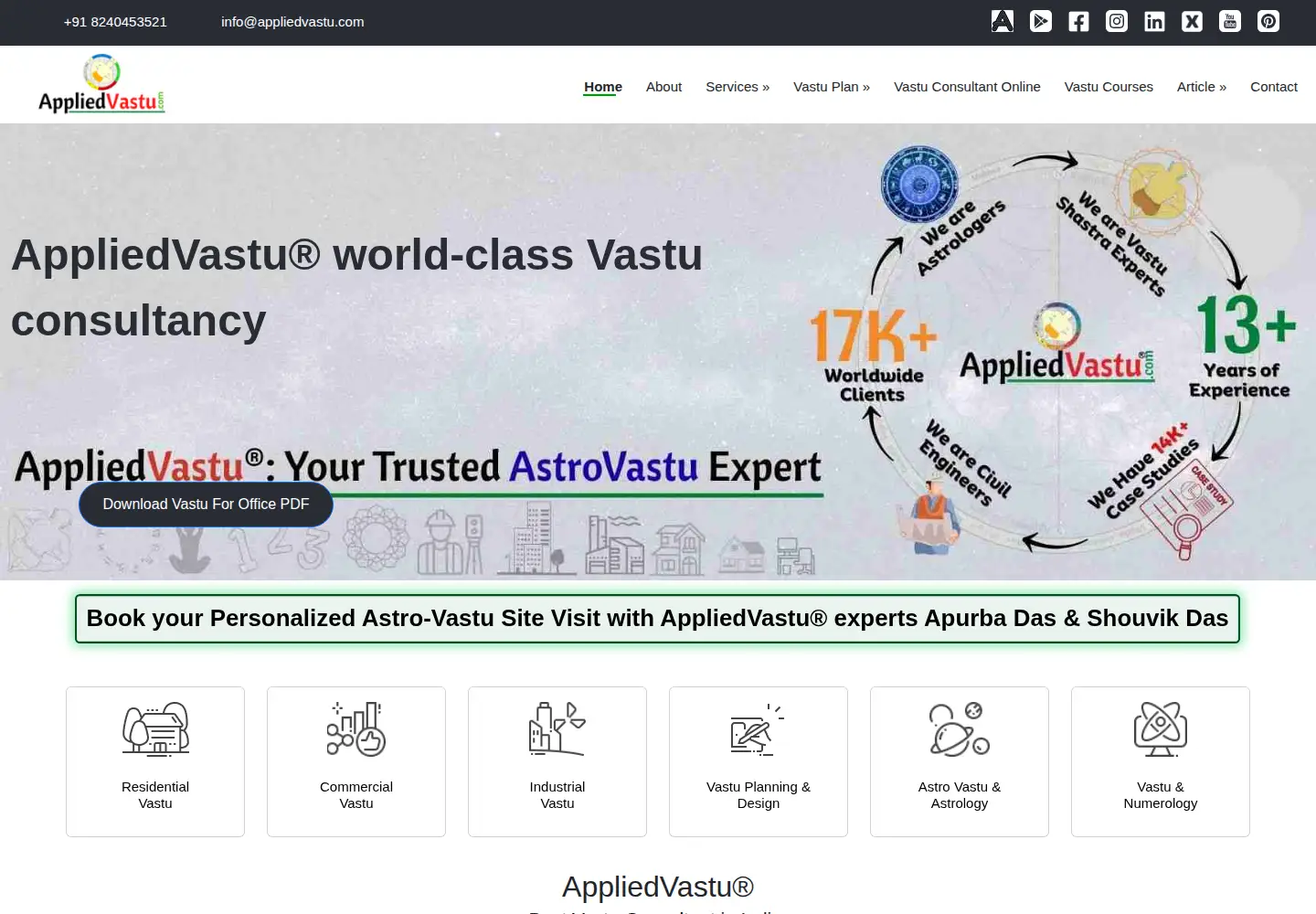 Captured homepage of appliedvastu.com in the current scan