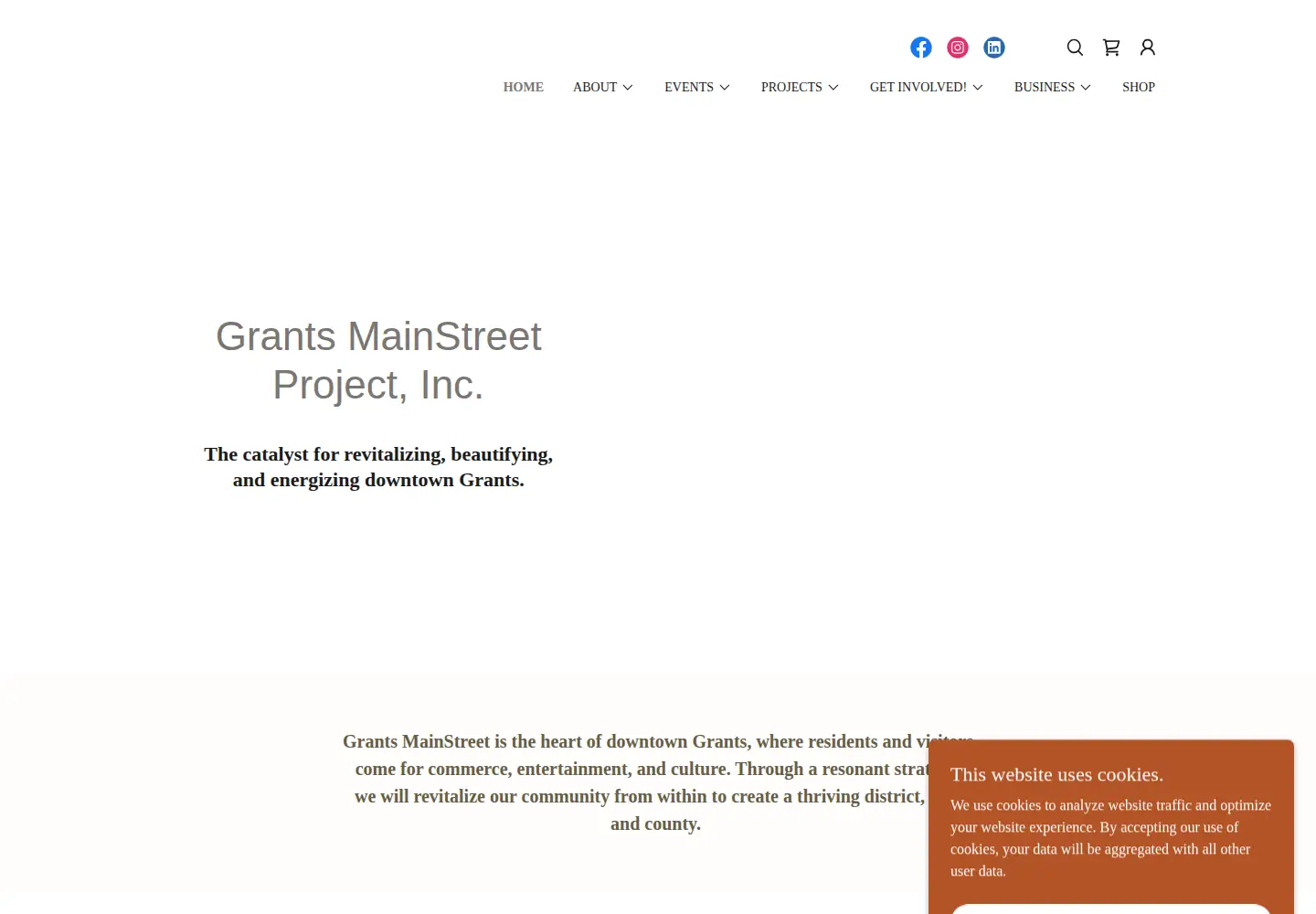 Captured homepage of grantsmainstreetproject.com in the current scan