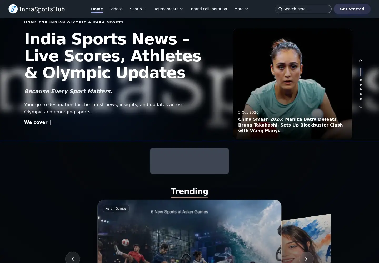 Captured homepage of indiasportshub.com in the current scan