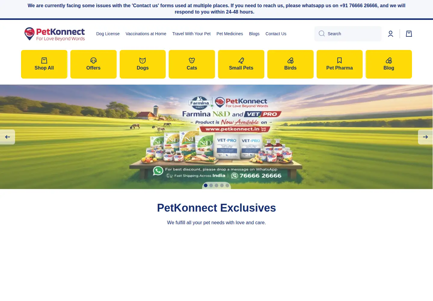 Captured homepage of petkonnect.in in the current scan